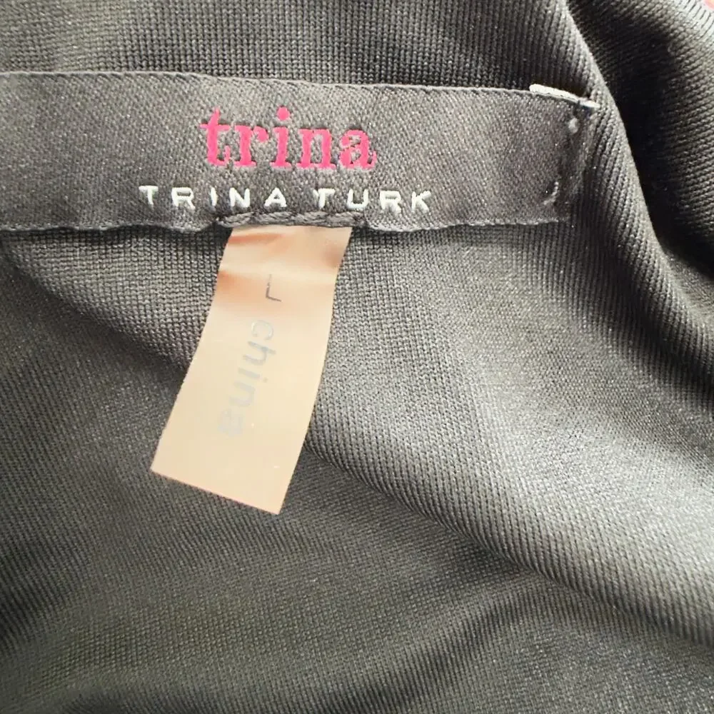 Trina Turk Jersey Dress Black Pink Paisley V-Neck Resortwear Vacay Short Size L - Picture 8 of 12